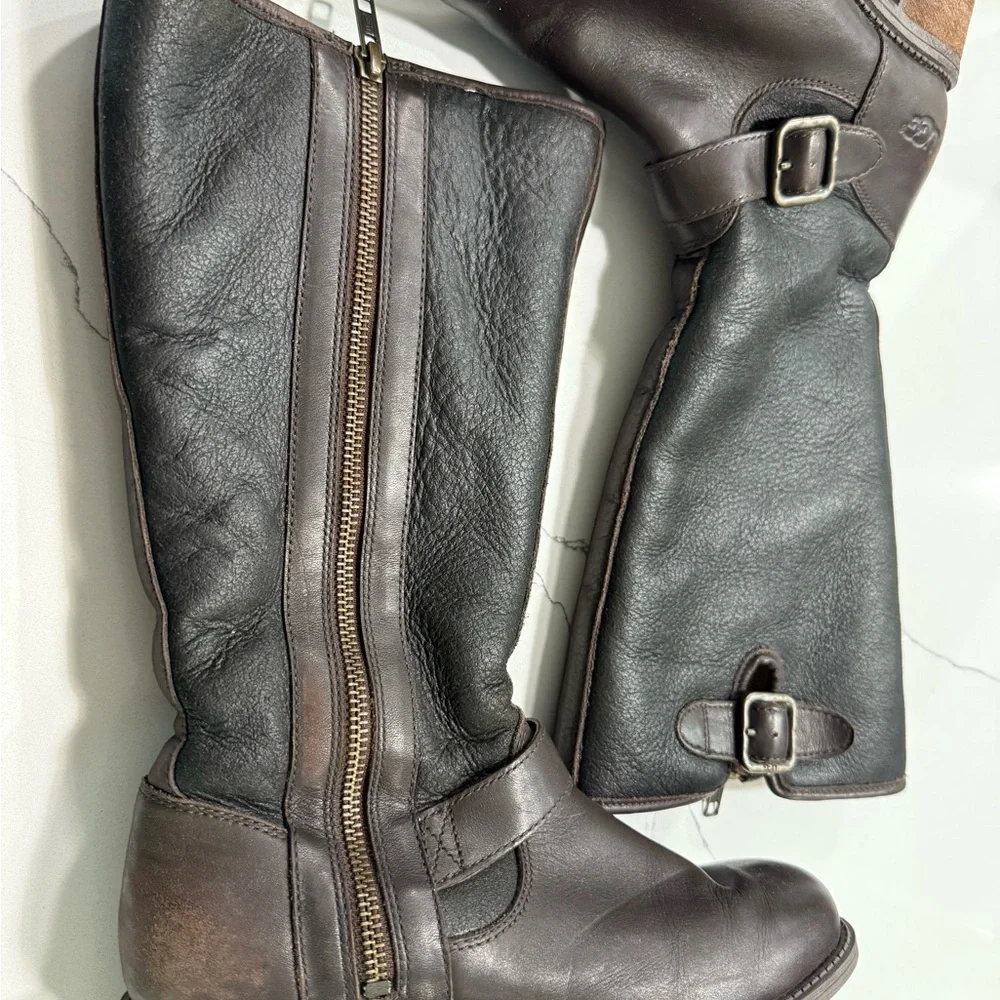 UGG Brown and Black Leather Riding Boots - Picture 2 of 5